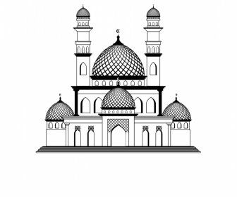 Islamic Castle Icon  Black White Traditional Arabic Architecture Outline