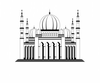 Ikon Kastil Islam Garis Besar Arsitektur Arab Putih Hitam Klasik