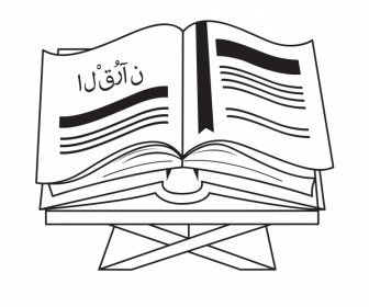  Elemen Desain Islami Hitam Putih Buka Kitab Suci Buku Garis Besar 3D