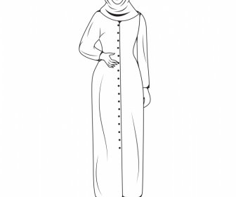 islamic lady icon black white cartoon character outline