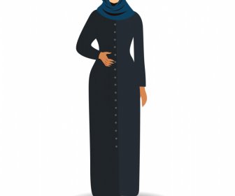 Islamic Lady Icon Cartoon Character Outline