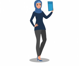 Garis Besar Karakter Kartun Dinamis Ikon Wanita Islami