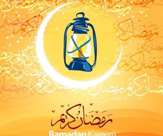 Islamic Lantern Orange Background With Ramadan Kareem Arabic Calligraphy Pattern Background