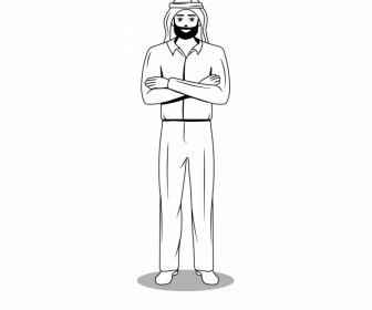 Garis Besar Karakter Kartun Pria Islami Hitam Putih