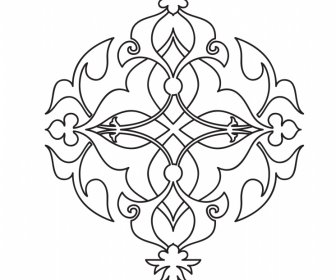 Template Ornamen Islami Hitam Putih Simetris Lingkaran Bentuk Bunga Garis Besar