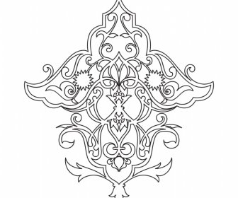 イスラムの装飾テンプレートエレガントなブラックホワイト対称形状の輪郭