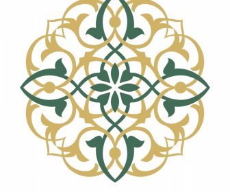 Modelo De Ornamento Islâmico Círculo Plano Perfeitamente Forma Curvas Simétricas