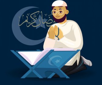  Doa Islami Ikon Cripture Buku Bulan Sabit Bintang Kartun Sketsa -2