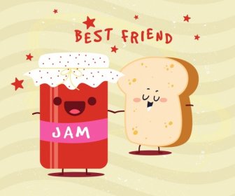 Jam Advertising Bread Icon Stylized Cartoon Design