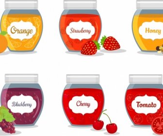 Jam Icons Collection Various Fruit Jar Isolation
