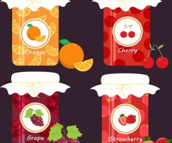 Marmelade-Gläser Symbole Design Verschiedene Früchte Symbol