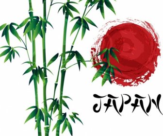 Japan Background Green Bamboo Sun Icon Grunge Design