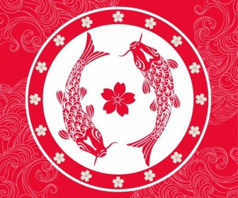 Il Giappone Sfondo Rosso Arredamento Carpa Sakura Icone