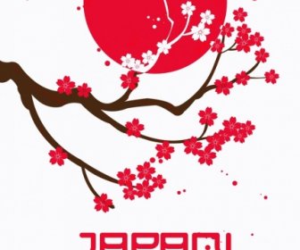 Japão Fundo Sakura Sol Vermelho ícones Decoração