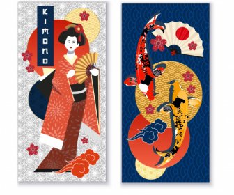 Template Latar Belakang Jepang Warna-warni Dekorasi Lambang Tradisional