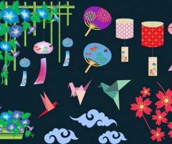 Japão Cultura Design Elementos Símbolos Multicoloridos