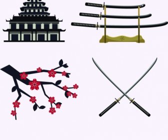 Japão Elementos De Design Castelo Espada Sakura ícones