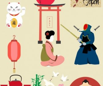 Jepang Elemen Desain Berbagai Simbol Berwarna