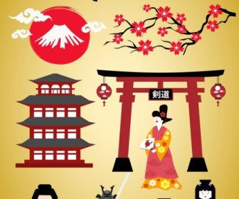 japan design elements various traditional costumes symbols design
