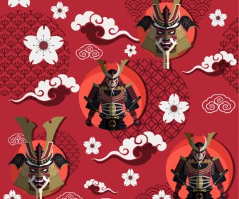 일본 패턴 템플릿 전통 갑옷 사쿠라 클라우드 스케치