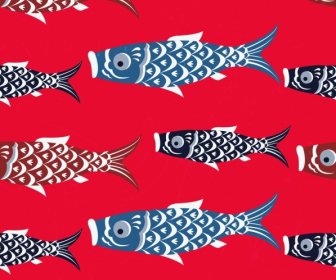 Jepang Tradisional Latar Belakang Ikan Mas Lentera Ikon Mengulangi Desain