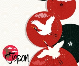 Japão Tradicional Desenho Branco Guindastes ícones De Sol De Guarda-chuva