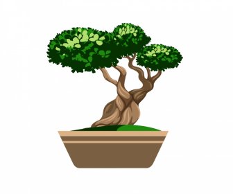 Ikon Pohon Bonsai Jepang Desain Datar Klasik