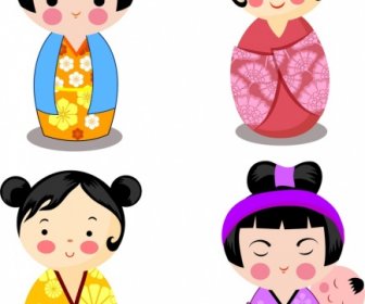 ícones Japoneses Diversos Tradicional Quimono Trajes Decoração