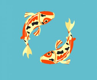 Japanese Koi Fish Icons Dynamic Flat Sketch