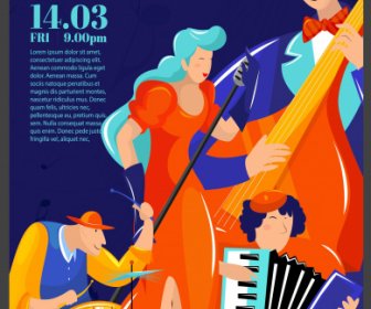 Jazz Iklan Poster Musik Band Sketsa Berwarna Klasik