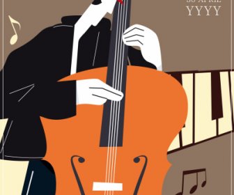 Jazz Banner Violinista Icono Sketch Retro Decoración