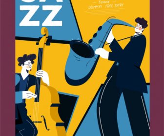 Jazz-Konzert-Banner-Instrumente Spieler Skizze Klassisches Design