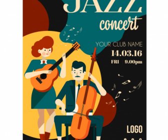 Jazz Concert Poster Guitarists Icons Cartoon Characters Sketch