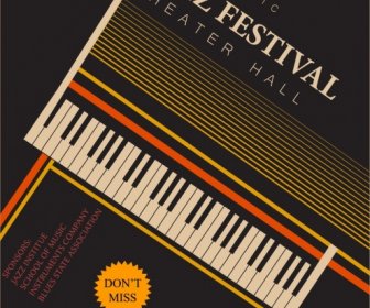 黑色的爵士樂節橫幅設計鋼琴鍵盤圖示