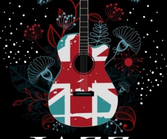 Джаз фестиваль баннер гитара цветок иконы темный дизайн