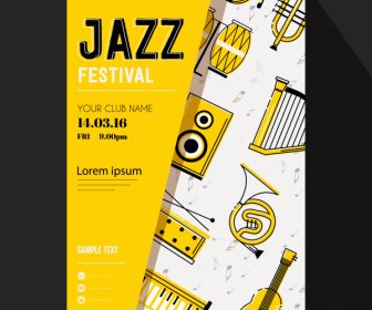 Festival De Jazz Banner Instrumentos Iconos Decoración Clásica Plana