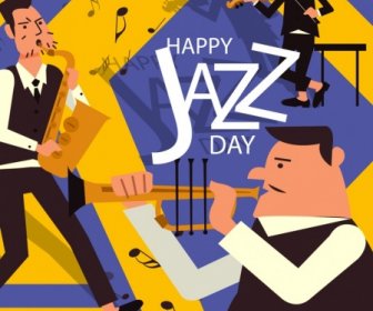 Jazz Festival Banner Male Band Instruments Icons Decor