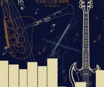 Jazz Festival Banner Musical Instruments Icons Decor
