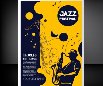 Jazz Festival Flyer Trumpet Icons Classical Silhouette Sketch