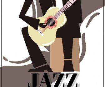 Jazz Festival Poster Retro Klasik Desain Gitaris Sketsa