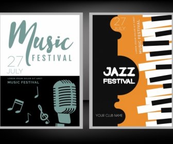 Jazz Festival Cartazes Notas Microfone Teclado ícones Decoração