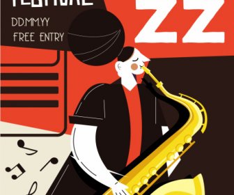 Caz Festival Afiş Renkli Düz Klasik Trompet Kroki