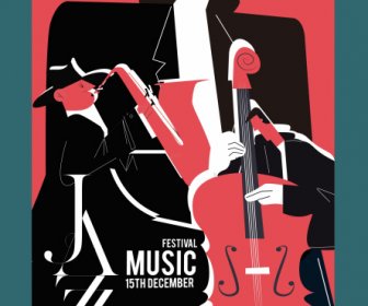 Jazz Meriah Poster Gelap Retro Sketsa Datar