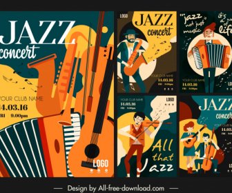 Affiches Festives De Jazz Colorés Interprètes D'instruments Classiques Croquis