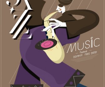Jazz Music Poster Saxofonista Esboço Design Dinâmico Clássico