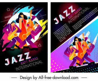 재즈 파티 전단지 템플릿 밴드 아이콘 다채로운 장식