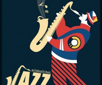 ícones De Humano Trompete Jazz Cartaz Colorido Design Plano