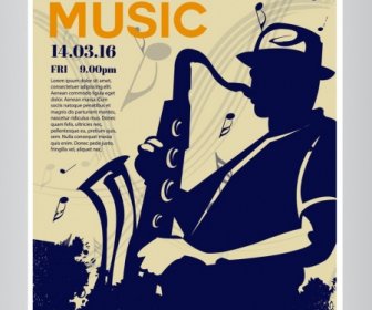 Cartaz De Jazz Saxofone Jogador Silhueta Música Notas Decoração