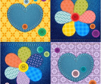 Jeans Material Decoration With Flower Heart And Buttons