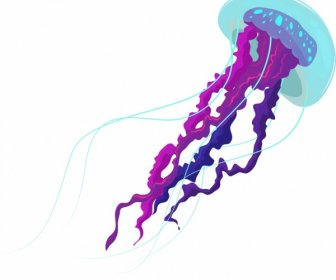 Значок медузы синий фиолетовый прозрачный эскиз